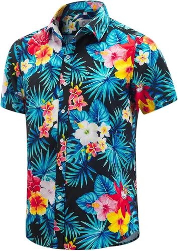 Vista 27 de EUOW - Camisas hawaianas para hombre de manga corta con botones, estampadas para la playa y el verano