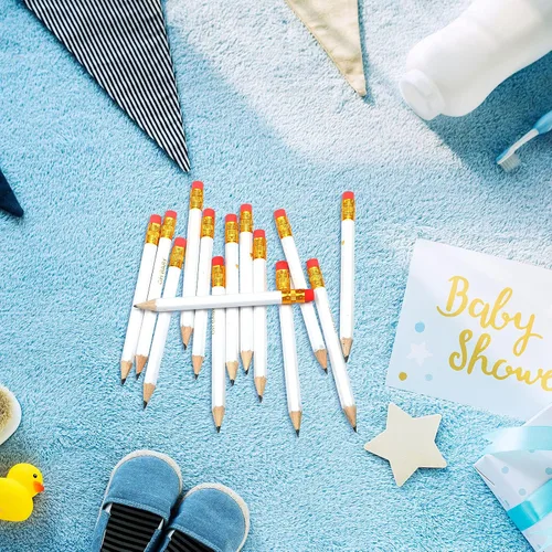 Vista 6 de Gersoniel 50 lápices de baby shower para actividades de minigolf afilados, preafilados con borradores, cortos de 4 pulgadas, 2 HB para juego