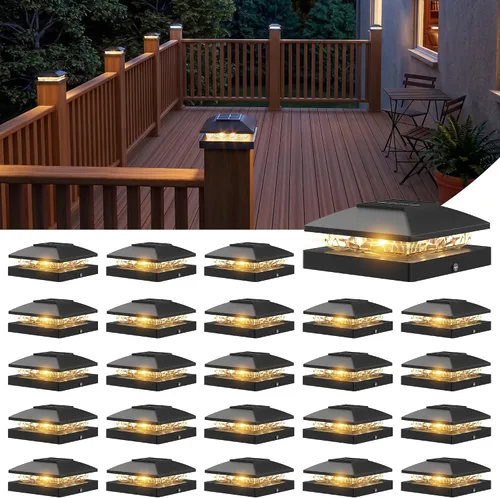 Vista 12 de JOFIOS Paquete de 12 luces solares con tapa de poste, impermeable IP65 Negro