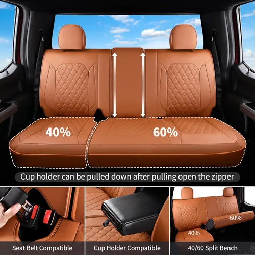 Vista 2 de Huidasource Fundas de Asiento para Camioneta F150 Compatibles con Ford F150 2015-2025 y F250 F350 F450 2017-2025 Crew Cab XL XLT Lariat King Ranch