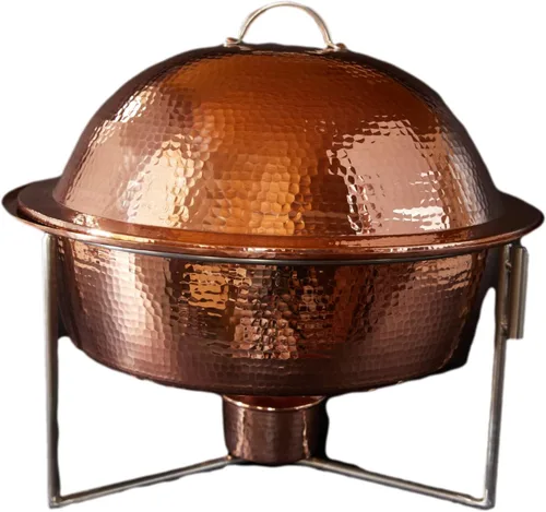 Vista 5 de Sertodo Copper Ronda Bizancio Chafer, 4 cuartos de galón de capacidad, martillado a mano 100% cobre puro