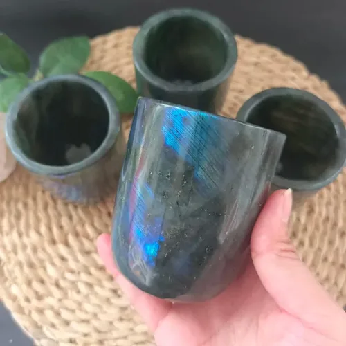 Vista 8 de WOWVITY Rare Blue Flash Labradorite Teacup, Labradorite Quartz Cup, Feldspar Spectrolite Drinking Cup, Mineral Handmade Gemstone Cup Gift for Mom