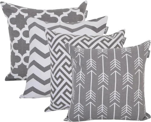 Vista 12 de Accent Home - Cojín 100% de algodón 4 fundas de cojín (sin relleno), cojines invisibles con cremallera, cojines estampados 100% algodón