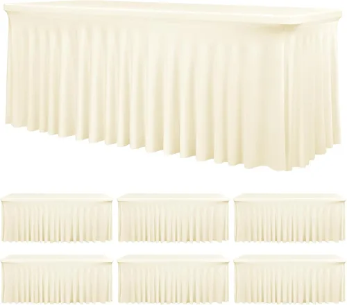 Vista 23 de fani Paquete de 2 faldas de mesa elásticas negras para mesa rectangular de 6 pies, manteles elásticos de elastano lavables con falda, mantel