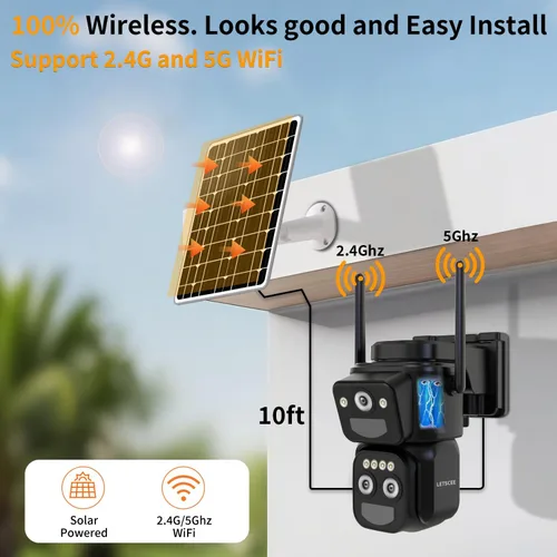 Vista 2 de LETSCEE Cámaras de seguridad inalámbricas para exteriores alimentadas por energía solar para seguridad del hogar, cámara exterior de visión de 360°