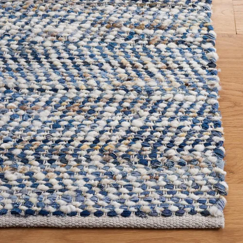 Vista 3 de SAFAVIEH Natura Collection - Alfombra de pasillo, 2 pies 3 pulgadas x 7 pies, azul y marfil, lana y algodón, ideal para dormitorio, vestíbulo