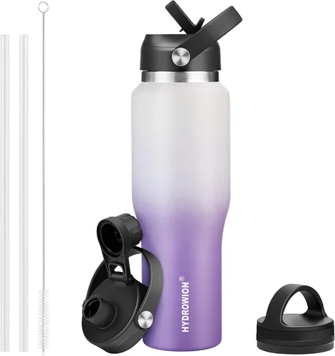 Vista 49 de HYDROWION Botella de agua aislada de 32 onzas, soporte para botella de agua para automóvil, botella de viaje aislada al vacío de doble pared