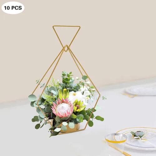 Vista 3 de 10 jarrones geométricos de flores de diamantes para bodas, centros de mesa, decoración de telón de fondo para bodas, compromisos, eventos