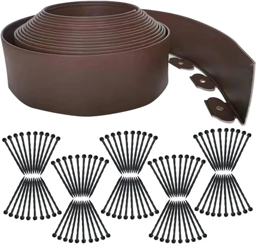 Vista 10 de Bordes de jardín de 1.5 pulgadas x 98 pies, bordes de paisaje negro con 150 estacas de plástico, valla flexible de bricolaje para paisajismo, cama