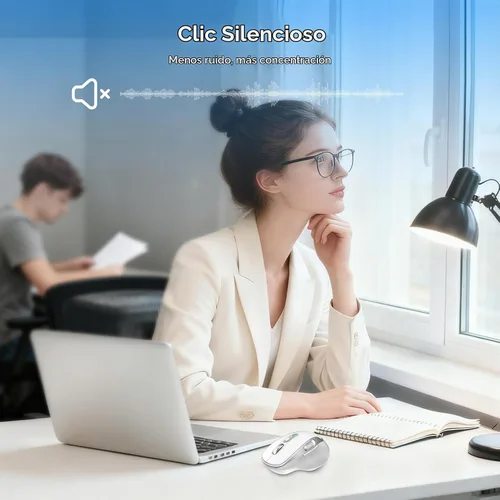 Vista 9 de Ratón inalámbrico recargable con desplazamiento lateral Bluetooth para computadora portátil, mouse programable multidispositivo, desplazamiento