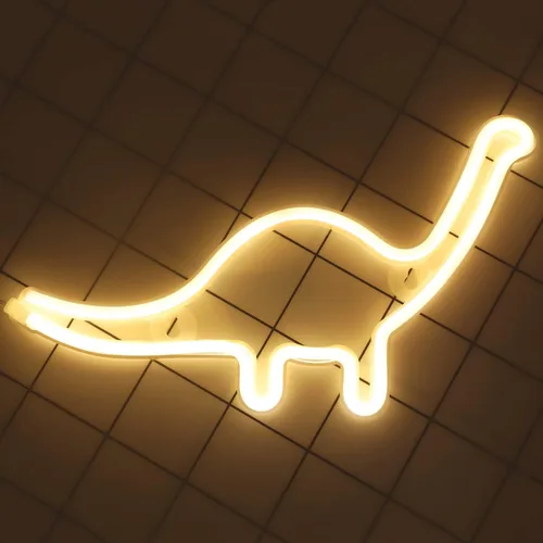 Vista 2 de Letreros de neón con forma de dinosaurio, luces LED de neón para decoración de pared, funciona con bateríasUSB, lámpara de barra para el hogar