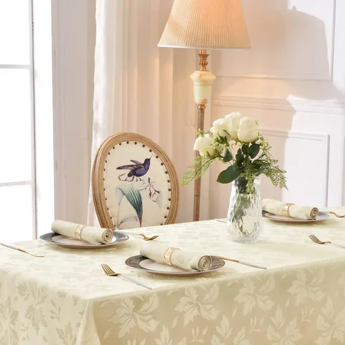 Vista 5 de Romanstile Mantel rectangular de jacquard de primavera, impermeable, diseño floral de damasco, manteles decorativos de tela pesada para cenas