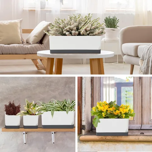 Vista 7 de Macetas de riego automático en macetas para plantas de interior, paquete de 7 unidades de 4+8+17 pulgadas, macetas de ventana de plástico, maceta