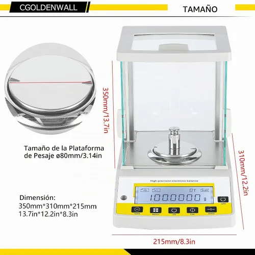 Vista 3 de CGOLDENWALL Balanza analítica de precisión 0.1 mg Balanza digital de laboratorio Balanza electrónica para laboratorios (7.76 oz, 0.1 mg)