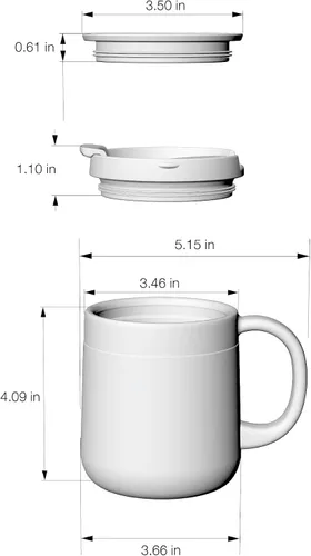 Vista 6 de Taza de café aislada de acero inoxidable de 11 oz / 330 ml con asa, vaso de doble pared con 2 tapas, color negro