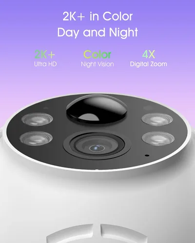 Vista 3 de ANRAN - Cámara de seguridad solar inalámbrica 2K para exteriores, visión nocturna a color con giro/inclinación de 360°, detección humana PIR, audio