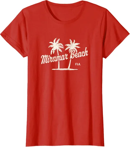 Vista 71 de Miramar Beach Florida Vintage 70s Palm Trees - Camiseta gráfica, Azul / Patchwork, S