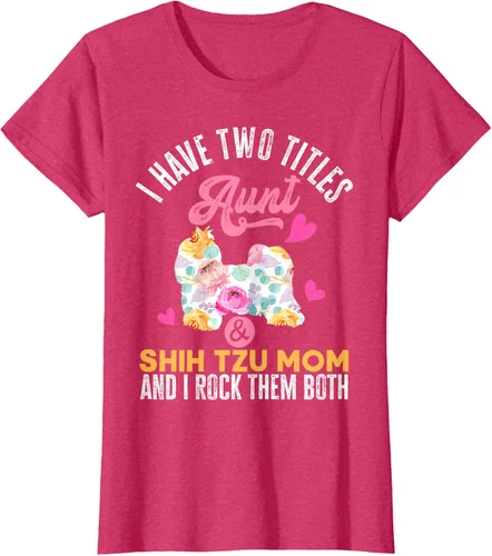 Vista 10 de I Have Two Titles Aunt and Shih Tzu Mom Camiseta divertida para perro, Negro