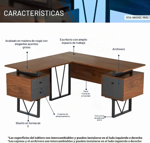 Vista 3 de Techni Mobili Escritorio reversible para computadora en forma de L