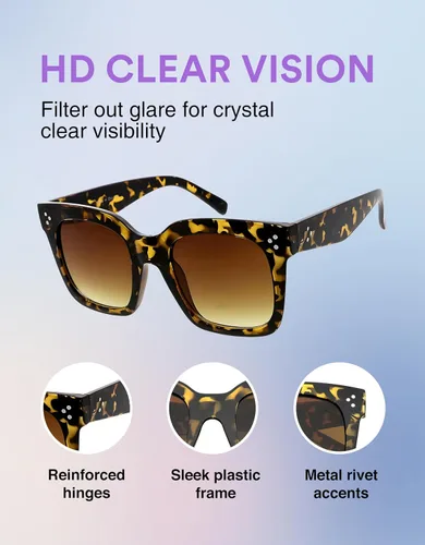 Vista 5 de zeroUV - Gafas de sol cuadradas retro de moda de gran tamaño para mujer estilo vintage 1.969 pulgadas