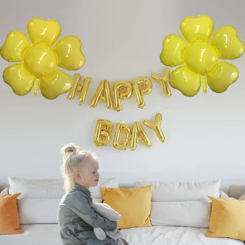 Vista 4 de Globos de flores amarillas, enormes globos florales amarillos brillantes, decoraciones de fiesta de cumpleaños con temática de primavera
