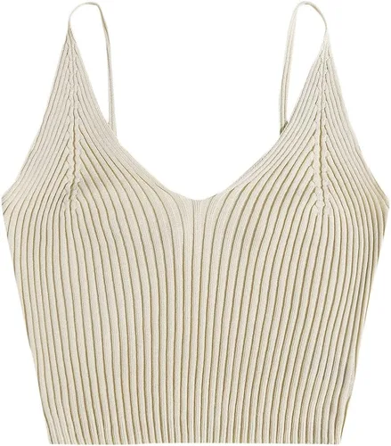 Vista 9 de SweatyRocks Camiseta corta de punto con cuello en V para mujer Albaricoque
