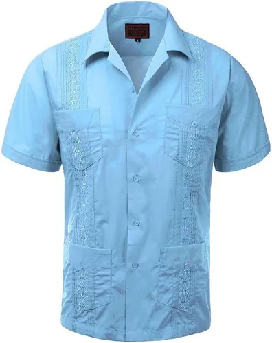 Vista 15 de vkwear Guayabera - Camisa de vestir casual con botones y manga corta para hombre