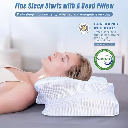 Vista 7 de SAHEYER Almohada cervical para el cuello, almohada de espuma viscoelástica para aliviar el dolor de cuello y ronquidos, almohada ergonómica