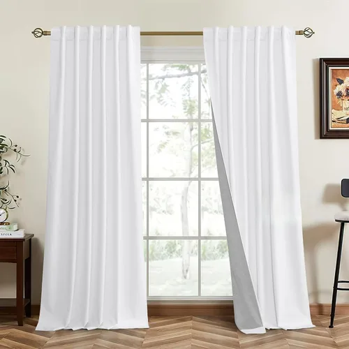 Vista 84 de RYB HOME Cortinas 100% opacas de terciopelo blanco para dormitorio, pestaña trasera y bolsillo para barra, aislamiento térmico, cortinas