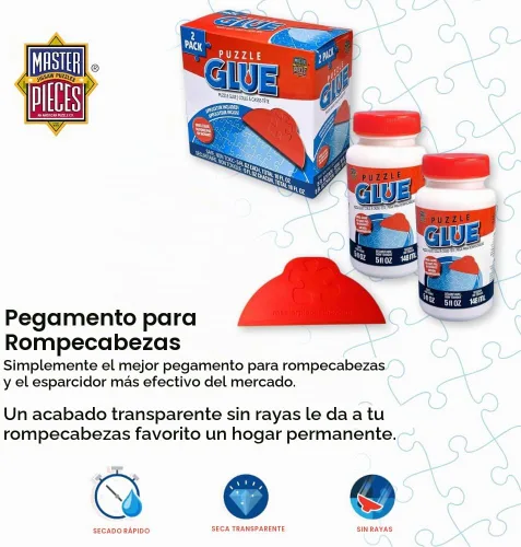 Vista 2 de MasterPieces – Pegamento para rompecabezas con esparcidor de plástico ancho, fácil de aplicar, se seca rápido y transparente, protege rompecabezas