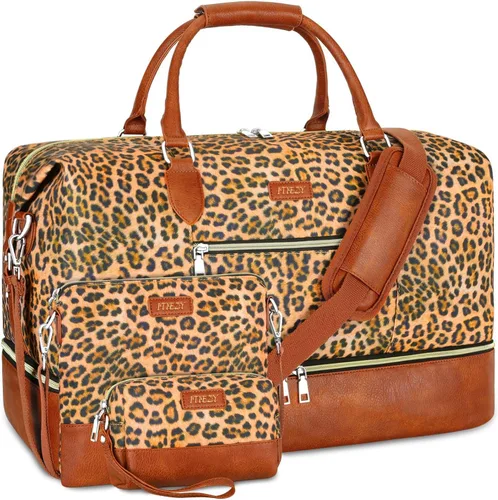 Vista 14 de Bolsa de fin de semana para mujer, bolsa de viaje de nailon, con compartimento para zapatos, tamaño grande 1-beige