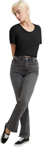 Vista 5 de Hanes Camiseta de manga corta con cuello en V para mujer con borde crudo, 100% algodón