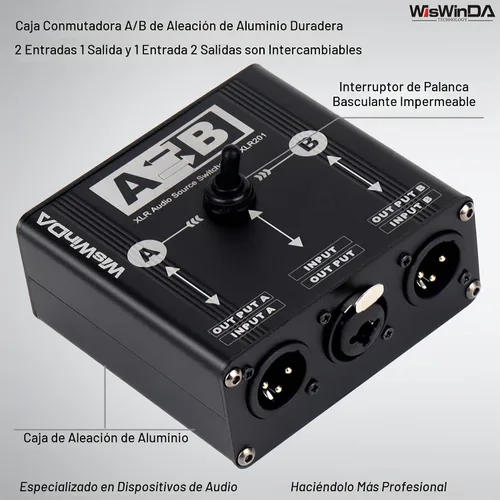 Vista 3 de Pro XLR Pasivo A/B Switch Box Diseño de operación reversible Convertidor de audio equilibrado de 2 canales HiFi Selector de audio estéreo sin