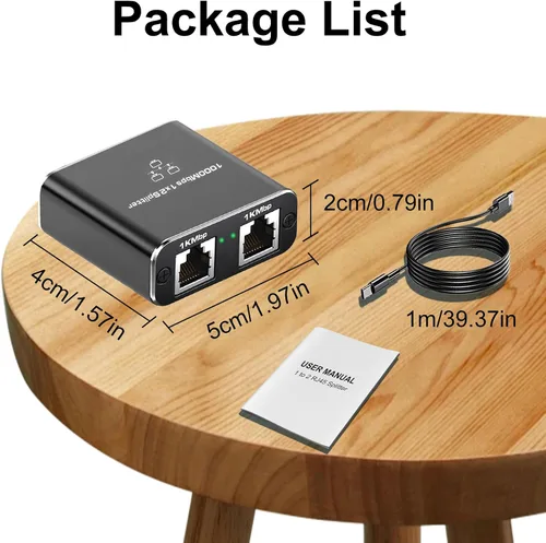 Vista 7 de Divisor Gigabit Ethernet 1 a 2 de alta velocidad (2 dispositivos de red simultáneamente), divisor de Internet de 1000 Mbps 1 entrada 2 salidas