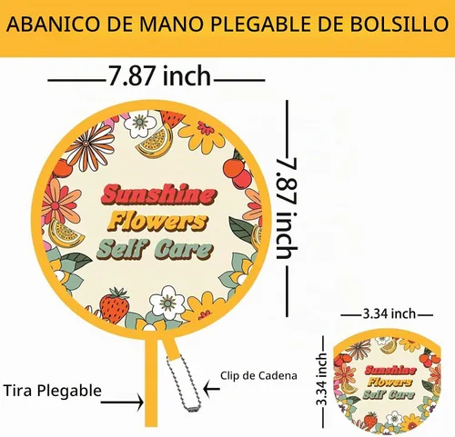Vista 2 de Paquete de 4 ventiladores de mano estilo playa, ventiladores redondos plegables multiusos para viajes, eventos, interiores y exteriores (playa más)