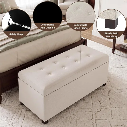 Vista 4 de Banco otomano de almacenamiento de 37.5" para sala de estar Otomana tapizada de tela con almacenamiento para dormitorio, banco de almacenamiento