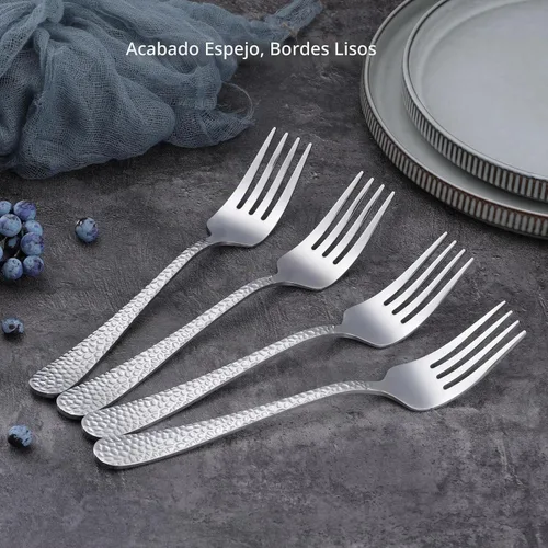 Vista 3 de E-far Tenedores de Servir Martilleados, Juego de 4 Piezas de Utensilios de Acero Inoxidable para Anfitriona, Ideales para Carne, Catering, Buffet