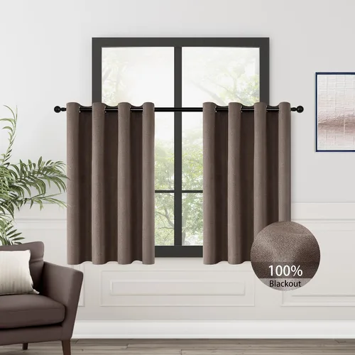 Vista 112 de ChrisDowa Cortinas 100% Opacas de Abedul Sólido de 45 Pulgadas de Largo, 2 Paneles para Dormitorio y Sala de Estar, Estilo Granja Oscurecedoras