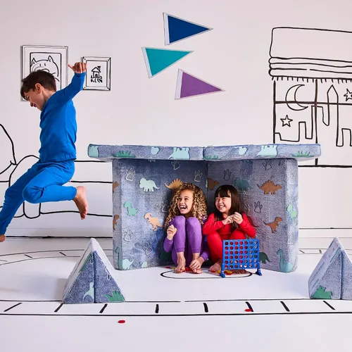 Vista 3 de Sofá Convertible y Plegable para Jugar de YOURIGAMI para Niños y Niños Pequeños, Diseño Modular de Espuma Duradera, Dinosaurio que Brilla