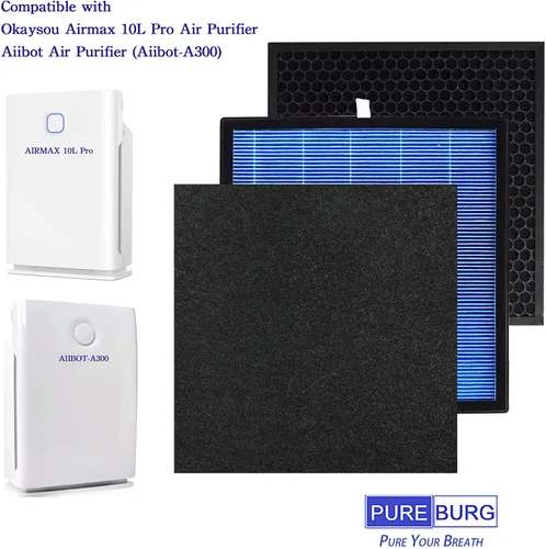 Vista 2 de PUREBURG Juego de filtros de repuesto compatibles con Okaysou Airmax 10L Pro y Aiibot Aiibot-A300 SimPure HP3-A purificador de aire, 2 unidades H13
