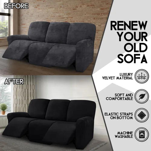 Vista 5 de ULTICOR Fundas de terciopelo para sofá reclinable de 8 piezas, fundas elásticas para sofá reclinable de 3 cojines, fundas para muebles, fundas