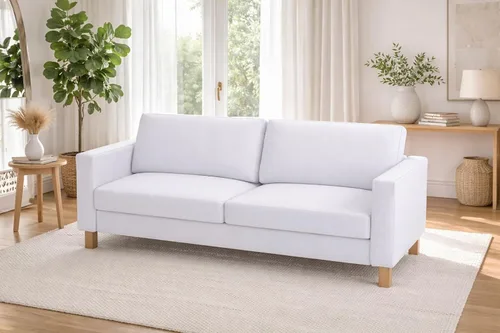 Vista 8 de Karlstad - Funda de sofá de 80.7 in, compatible con IKEA 3 asientos Lino de poliéster Fabirc de tres asientos, no solo funda de sofá biplaza. Beige