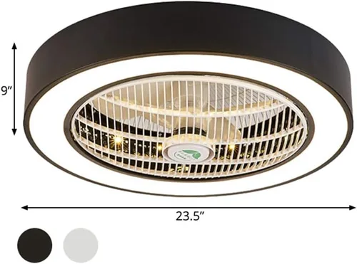 Vista 3 de LITFAD Lámpara de techo empotrada de tambor, moderna lámpara LED de ventilador de techo regulable con 6 aspas, luz de ventilador de techo Negro