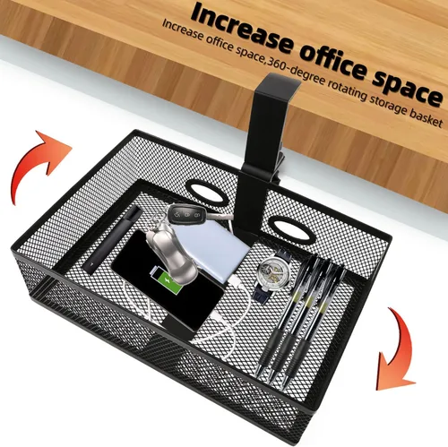Vista 7 de RHBLME Almacenamiento de cajones negros para debajo del escritorio, organizador de escritorio giratorio de 360 grados, estante de cajón giratorio