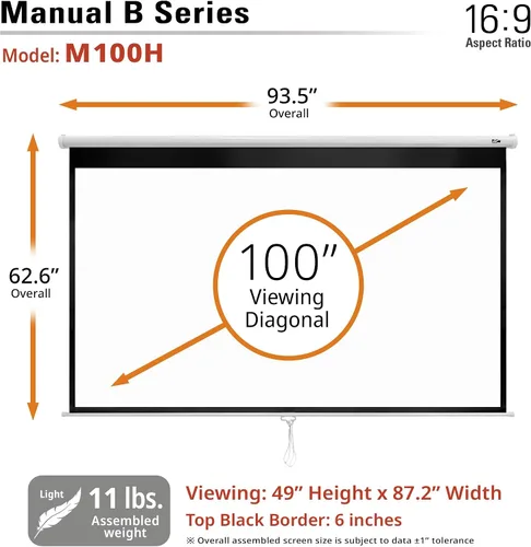 Vista 7 de Pantalla retráctil para proyector, de la marca Elite Screens, 120 pulgadas, diagonal 4:3 Blanco