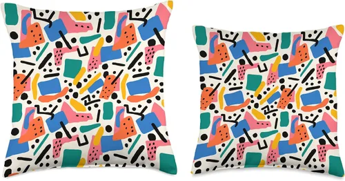 Vista 3 de 8 Twenty Three Modern Abstract Pattern Art Designs Almohada estilo Memphis de los años 80 y 90, diseño geométrico retro, 16 x 16 pulgadas, multicolor