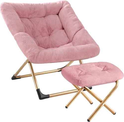 Vista 15 de Youtanic Comfy - Silla tipo platillo de gran tamaño, silla de lectura de piel sintética suave para adultos, marco de metal XL estable y almohadilla