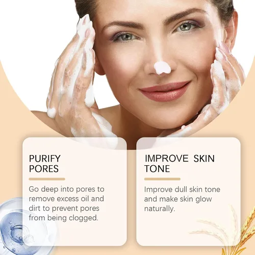 Vista 3 de Limpiador facial de arroz, limpiador espumoso suave, controla el aceite, hidrata e hidrata, nutre la piel, limpia los poros, fórmula suave adecuada