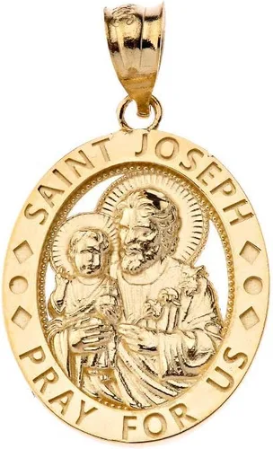 Vista 5 de Colgante ovalado de oro de 10 quilates con dije de San José Reza por Nosotros