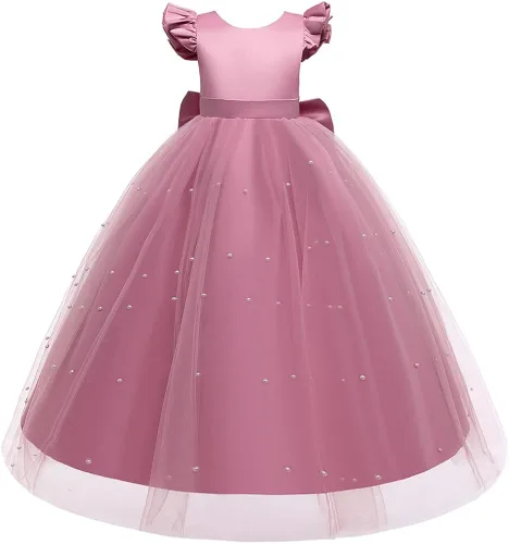 Vista 2 de Cichic Elegantes vestidos largos para niñas pequeñas y grandes, para fiesta de cumpleaños, boda, concurso, graduación, graduación, graduación, 4-14
